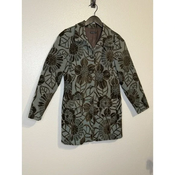 Vintage Bentley a Floral Brocade Jacket Women's Size Medium Brown Blue Textured - Picture 1 of 7